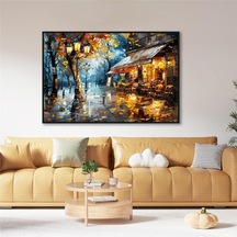 Yağlı Boya Dokulu Tablo Modern Paris Sokak Kafe Siyah Çerçeveli U09016-179127
