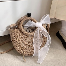 Haki El Yapımı Yarım Yuvarlak Rattan Dokuma Hasır Plaj Çantası Yaz Kadın Crossbody Çanta 24 9 18cm Haki