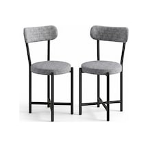 Bezos Sandalye 2 Adet Keten Kumaş Metal Ayak Modern Mutfak Sandalyesi Cafe Balkon Ofis Teddy 9812 Gri Bzs01