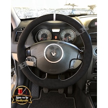 Renault Kangoo 2 Dikme Direksiyon Kılıfı Full Alcantara Süet Beyaz Yüzük Ve Beyaz Dikiş 2008-2012 Siyah