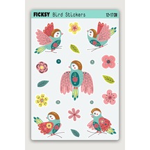Iskandinav Sevimli Yavru Kuş Sticker Seti - 11 Adet Etiket Çıkartma Diğer