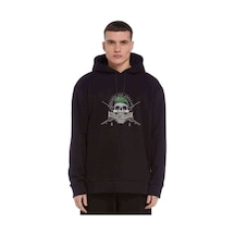 Askeri Style Baskılı Siyah Erkek Örme Kapşonlu Sweatshirt