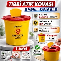 Tıbbi Atık Kovası 1,3 Litre 1 Adet Kapaklı Tıbbi Atık Kutusu Enfekte Atık Kovası Siyah