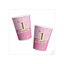 1 Yaşında Karton Bardak, 8 Adet - Pembe
