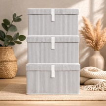 Çok Amaçlı Düzenleyici Kapaklı Sandık Tipi Kutu Hurç Organizer 3 Lü Set Gri, Mini 40 X 30 X 26 Çok Renkli