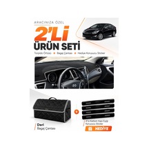 Hyundai İ40 2011-2017 Uyumlu Torpido Örtüsü + Deri Bagaj Çantası + Sticker Seti - Siyah Gri