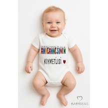Babyden's Anneannesinin Kıymetlisi Yazılı Çıtçıtlı Bebek Body Tulum Kısa Kollu %100pamuk Zıbın Unisex Beyaz