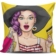 Kırlent Dünyası Pop Art Kızı Dijital Baskılı Kırlent Kılıfı (387092263)