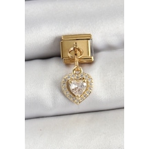 316l Çelik Sallantılı Zirkon Taşlı Kalp Model Gold Renk Nomination Charm Çok Renkli