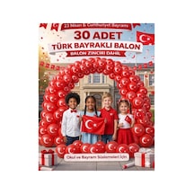 23 Nisan Süsleme Si 30 Adet Ay Yıldızlı Türk Bayraklı Balon Seti Balon Zinciri Hediyeli Kırmızı Kırmızı