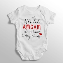 Tuğba Baby Tuğbababy Bir Tek Amcam Olsun Bana Birşey Olmaz Yazılı Baskılı Bebek Zıbını Beyaz