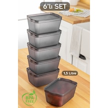 Meleni Home Perry Kapaklı Mutfak Buzdolabı Saklama Kabı Mutfak Düzenleme Kutusu Small 6'lı 1.5 L Füme