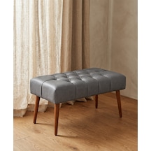 Gri Deri Bank Bench Oturma Pufu Modern Salon Antre Puf Ayakkabılık Önü Koltuk 45x90