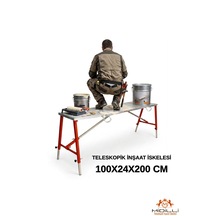 Alüminyum Gövdeli Çelik Ayaklı Teleskopik Katlanır İnşaat İskelesi - 400 Kg Taşıma Kapasitesi 100x24x200cm