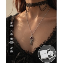 Gotik Denizanası Figürlü Unisex Kolye Kırmızı Taş Detaylı Alternatif Stil Kolye Çok renkli