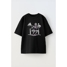 Thewert Unisex Agırlık Calısan Kurukafa Tasarım Baskılı Pamuk Sıyah Oversize T-shirt Siyah