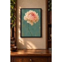 Pembe Büyük Çiçek Ve Uzun Dal Desenli Dekoratif Mdf Tablo, Çerçeve Görünümlü Ahşap Poster