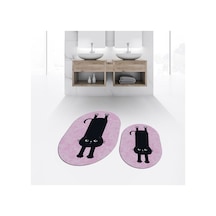 Buççin Online Mağaza Dijital Baskılı Kaymaz Taban Yıkanabilir Oval İkili Banyo Paspas Klozet Takımı, V-o-klozet-39-pembe, Çok Renkli