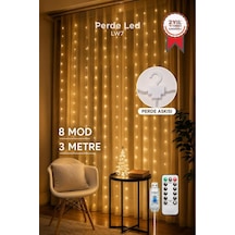Perde Led Işık 300 Led 10 Sarkıt 8 Modlu Uzaktan Kumandalı 3x3 Metre Peri Telli Lw7 Sarı