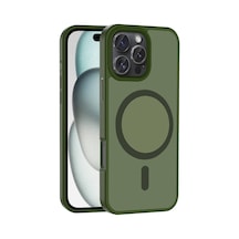 Apple Uyumlu iPhone 16 Pro Max Kılıf Magsafe Destekli Kamera Yükseltili Silikon Mat Parmak İzi Tutmayan Celikaksesuar Koyu Yeşil