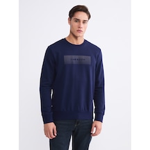 Lcwaıkıkı Classic Lacivert Bisiklet Yaka Baskılı Erkek Sweatshirt