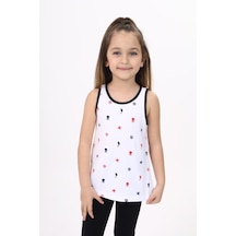 Toontoy Kız Çocuk Baskılı Bisiklet Yaka Basic Atlet Beyaz