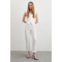 Önü Pensli Skinny Kumaş Pantolon Ekru Ekru