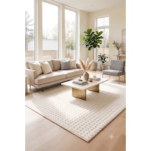 Villadia Home Textile Krem Yumuşak Bubble Puffy Post Kaymaz Taban Peluş Halı Yolluk Yıkanabilir Oturma Salon Koridor Çocuk Yatak Mutfak Odası