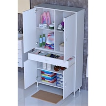 Eliusta Luma Kapaklı & Çekmeceli Banyo Dolabı 90 Cm Genişlikte Beyaz Dolap 90x173x32,5 Cm Depolama Dolabı Beyaz