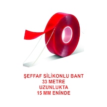 Çift Taraflı İçi Şeffaf Silikonlu Bant 33 M. Uzunlukta 15 Mm - 1,5 Cm Ebatında
