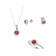 Dkmn Gümüş 925 Ayar Gümüş Kırmızı Tek Taşlı Set