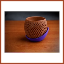 Bezos 3d Baskı Küre Saksı - Kafes Dokulu İki Parçalı Dekoratif Saksı - Kahverengi-mor Pro Standart 05695070