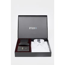 İmza Beyaz Gömlek Slim Fit, Kravat, Cüzdan, Parfüm 4'lü Set, Damat Bohçası, Hediye Seti, Düğün Set Beyaz