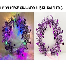 Püsküllü Gece Parıltısı 3 Modlu Led'li Işıklı Taç Mor Renk Yetişkin