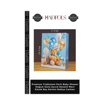 Premium Yıldönümü Parti Baby Shower Doğum Günü Ayıcık Desenli Mavi Küçük Boy Karton Hediye Çantası
