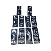 Mix Desen 8x20cm Tüp Kına Desen Çıkartma Şablonu 10 Parça Altın - Beyaz