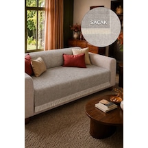Çift Taraflı Pamuklu Kaymaz Koltuk Örtüsü 170x220cm - Krem Çok Amaçlı Örtü Pike Koltuk Şalı