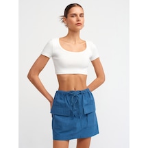 Dilvin Kısa Kollu Crop Top Ekru