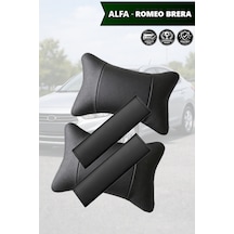 Alfa Romeo Brera Uyumlu Siyah Lüks Deri Kemer Koruyucu Set Deri Yastık
