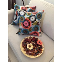 Geometrik Çiçek Baskılı Pamuk Kumaş Krem Kırlent 45x45 Cm Ikili - 810 45 x 45