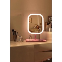 Led Işıklı Ayarlabilir Makyaj Aynası, Usb Şarj Edilebilir, 3 Işık Fonksiyonu, Parlaklık Ayarlı Ve Organizer Tabanlı Taşınabilir Kozmetik Ayna- Pembe Açık Bej