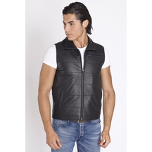 Siyah Gerçek Deri Yelek-Siyah