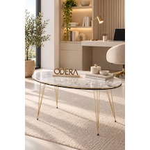 Odera Traverten Ekru 3 Katlı Raflı Yan Sehpa Kitaplıklı Çok Amaçlı Oval Dekoratif Sehpa 60x43x28 Cm Diğer