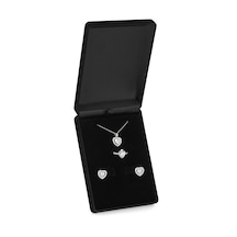 Forentina Gümüş Kaplama Kalpli Kolye Küpe Yüzük Siyah Kadife Kutuda Takı Seti Ps3294 Çok Renkli