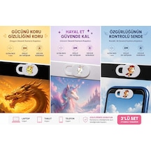 Kamera Kapatıcı 3'lü Set, 3 Farklı Karakter Tasarımlı Ultra İnce 1 Mm Sürgülü Webcam Cover, Güçlü 3m Yapışkanlı Laptop Tablet Telefon Macbook İpad Uyumlu Kamera Gizlilik Kapağı