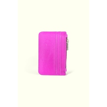 Me-vo Mini Cüzdan, Fermuarlı Kartlık, Parlak Pembe Deri, Çoklu Kart Bölmeli Pembe