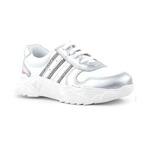 Rakerplus Hakiki Deri Gümüş Pembe Parlak Taşlı Kız Çocuk Sneakers Ayakkabı GÜMÜŞ
