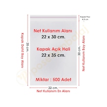 22x30+5 Cm. 22x35 500 Adet Şeffaf Bantlı Yapışkanlı Jelatin Poşet