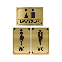 Mayeka Lavabolar - Kadın - Erkek Üçlü Levha Set Altın Metal Yönlendirme Tabelası Kişiye Özel