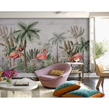 Flamingolar Ve Tropikal Yapraklar Duvar Kağıdı (360364412)